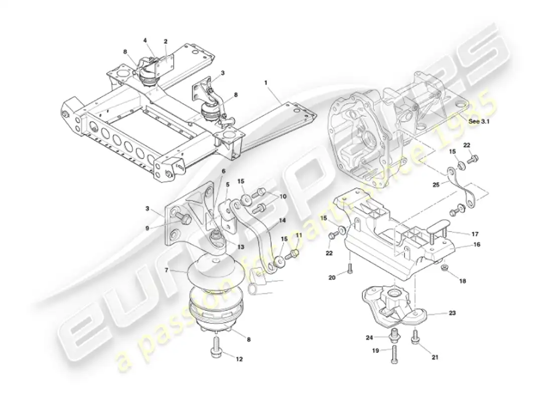 aston martin vanquish (2002) soportes del motor diagrama de piezas