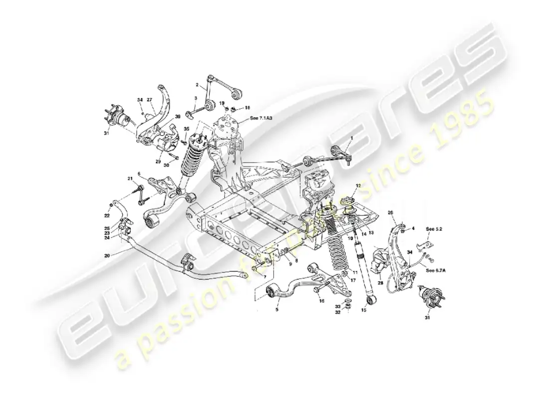 aston martin vanquish (2005) suspensión delantera diagrama de piezas