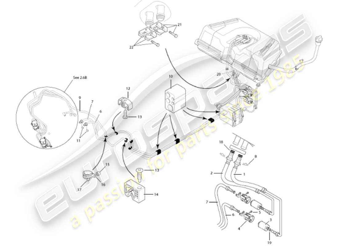 aston martin vanquish (2001) diagrama de piezas de tuberías de combustible