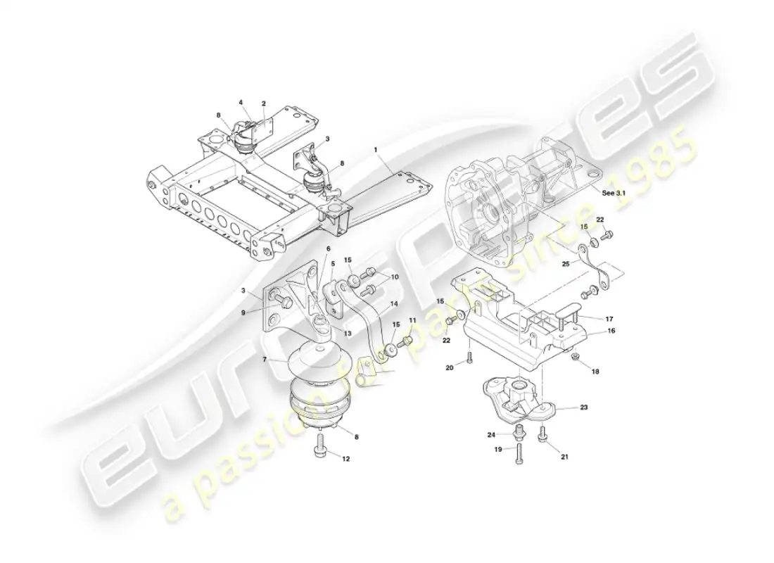 aston martin vanquish (2006) soportes del motor diagrama de piezas