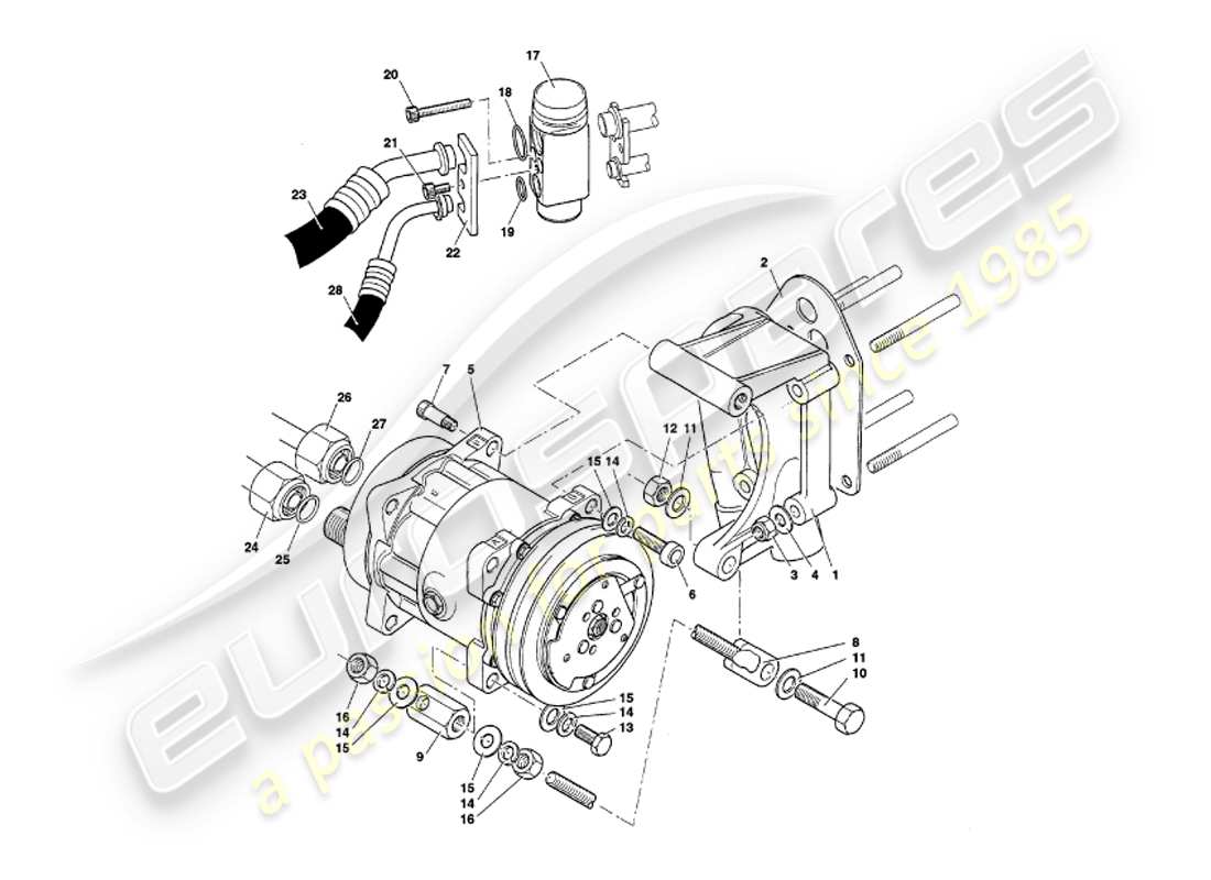 aston martin v8 volante (1998) diagrama de piezas de instalación del compartimento del motor