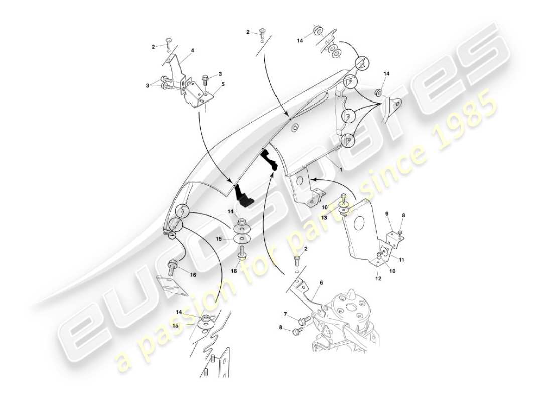 aston martin vanquish (2006) diagrama de piezas de las alas delanteras