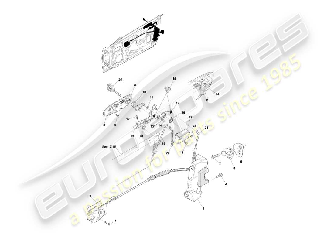 aston martin vanquish (2006) mecanismo de pestillo de puerta diagrama de piezas