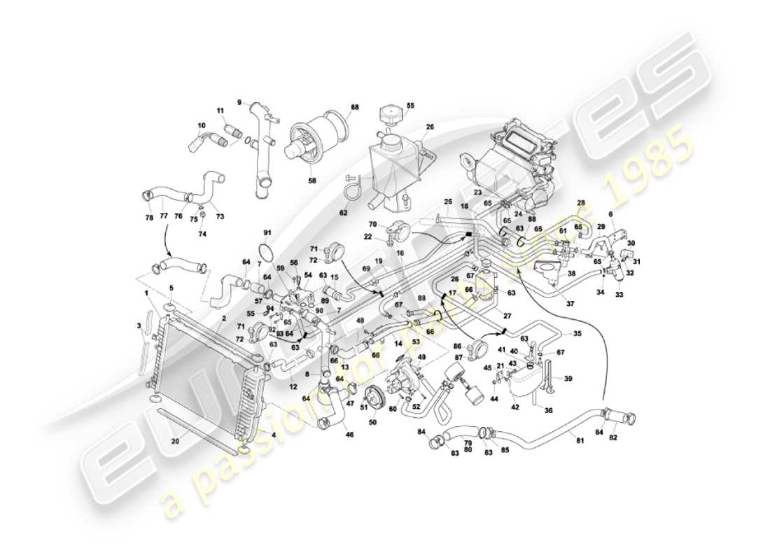 aston martin vanquish (2006) diagrama de piezas del sistema de refrigeración por agua