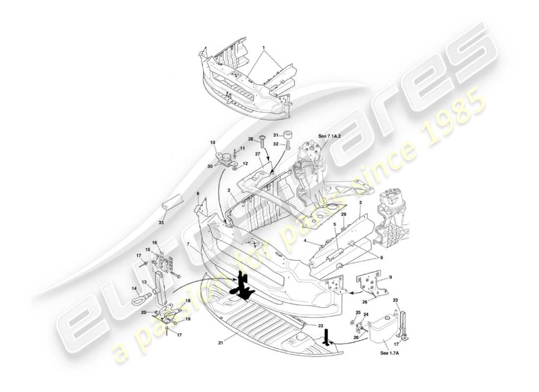 aston martin vanquish (2006) diagrama de piezas de la estructura de impacto frontal