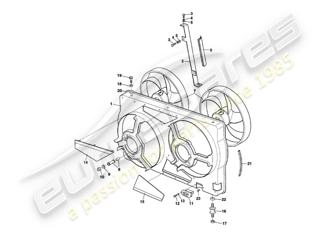 aston martin v8 volante (1998) cubierta del ventilador del radiador diagrama de piezas