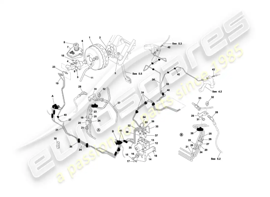 aston martin vanquish (2006) refuerzo de freno y modulador diagrama de piezas