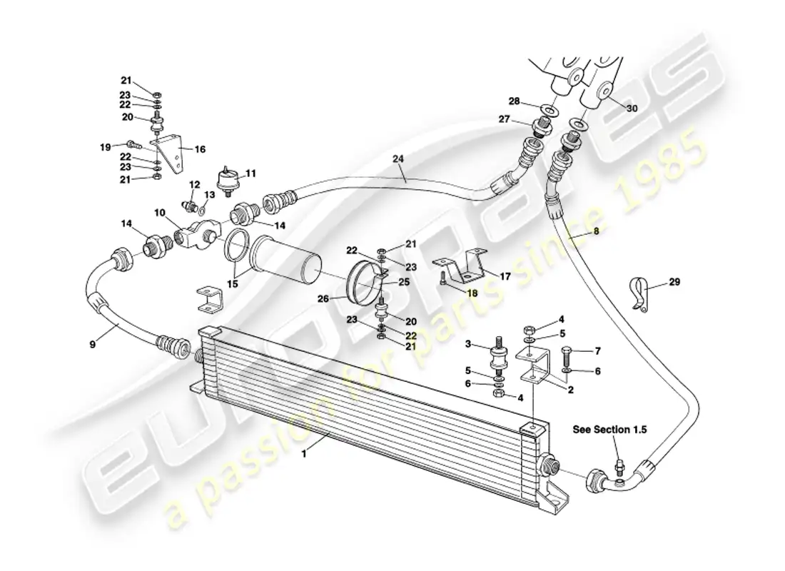 aston martin v8 volante (1998) sistema de enfriamiento de aceite diagrama de piezas