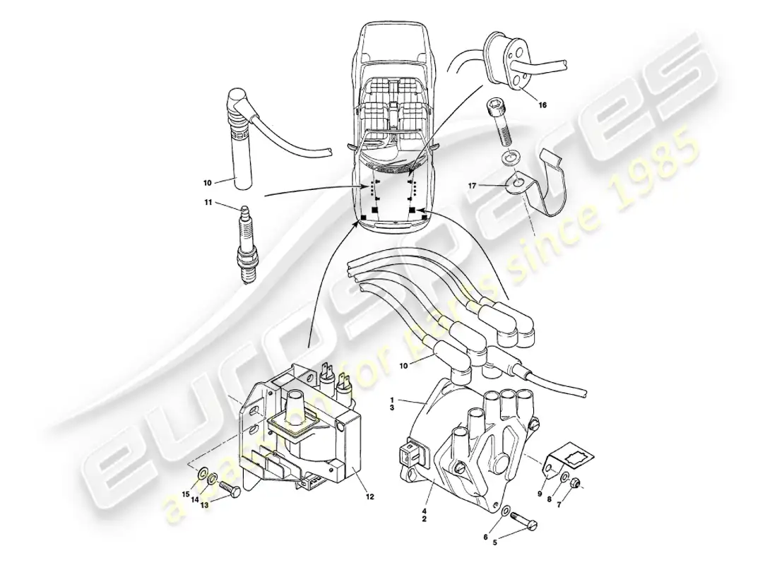aston martin v8 volante (1998) componentes eléctricos del motor diagrama de piezas