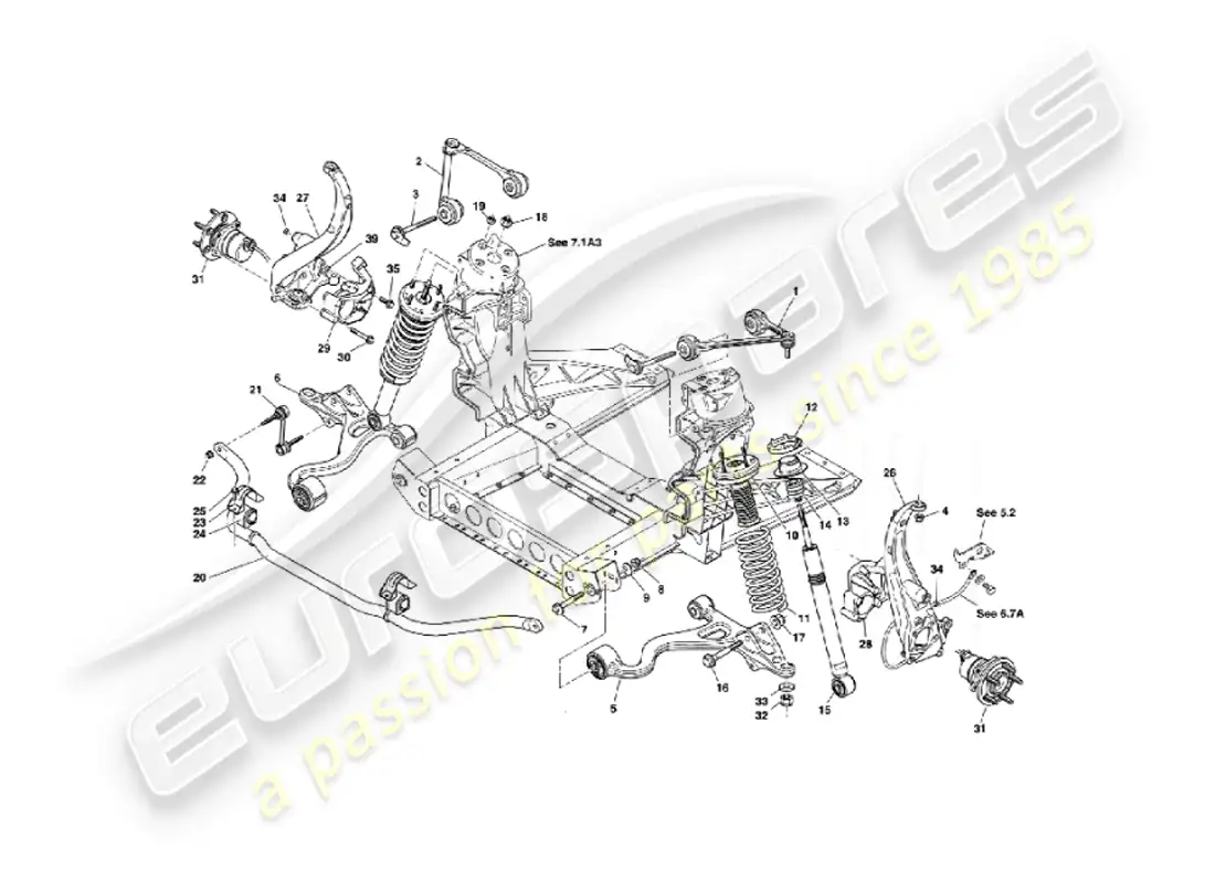 aston martin vanquish (2006) suspensión delantera diagrama de piezas