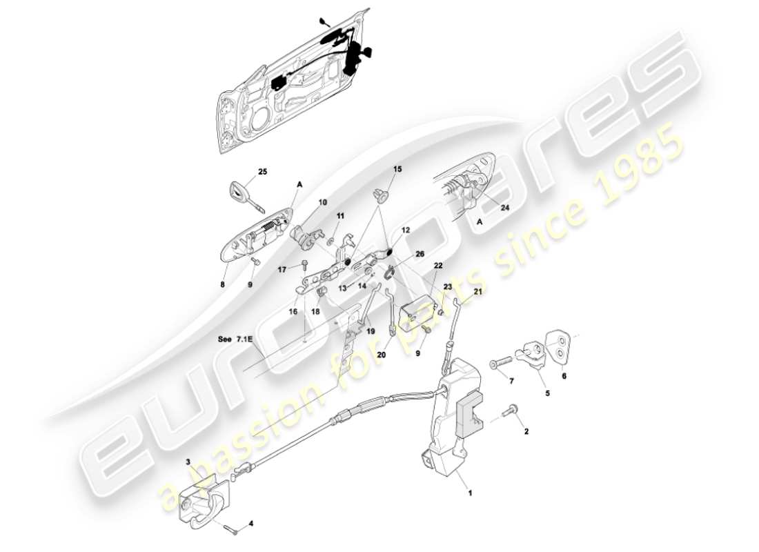 aston martin vanquish (2002) mecanismo de pestillo de puerta diagrama de piezas