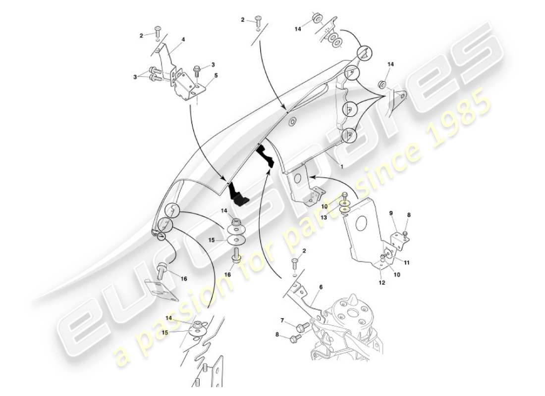 aston martin vanquish (2002) diagrama de piezas de las alas delanteras