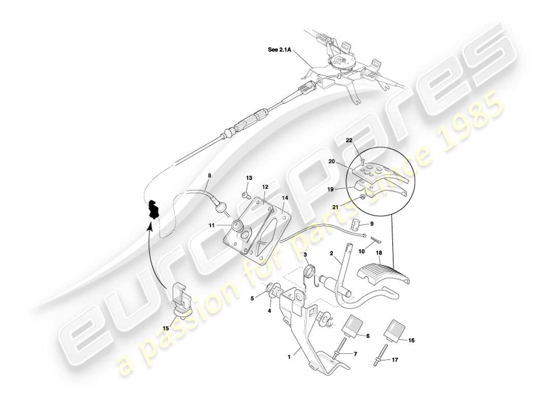 aston martin db7 vantage (2000) diagrama de piezas del engranaje del pedal y del acelerador lhd