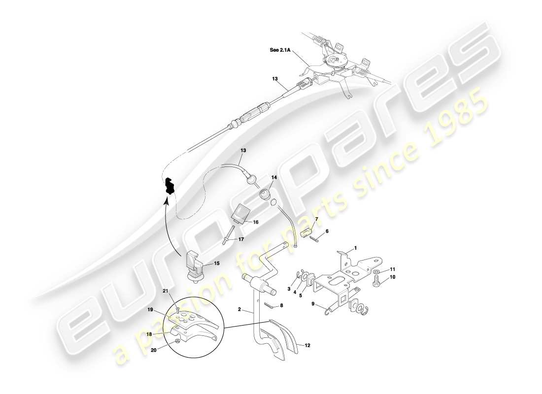 aston martin db7 vantage (2000) diagrama de piezas del engranaje del pedal y del acelerador a la derecha