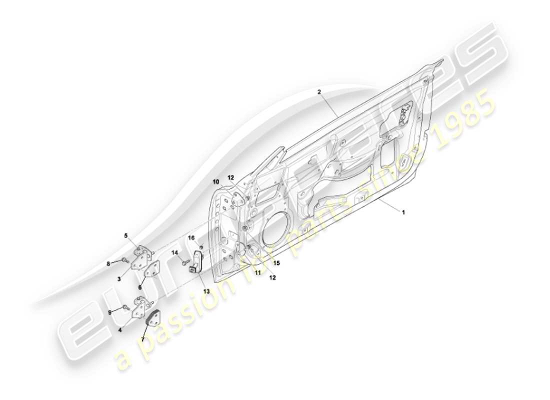 aston martin vanquish (2002) diagrama de piezas de puertas