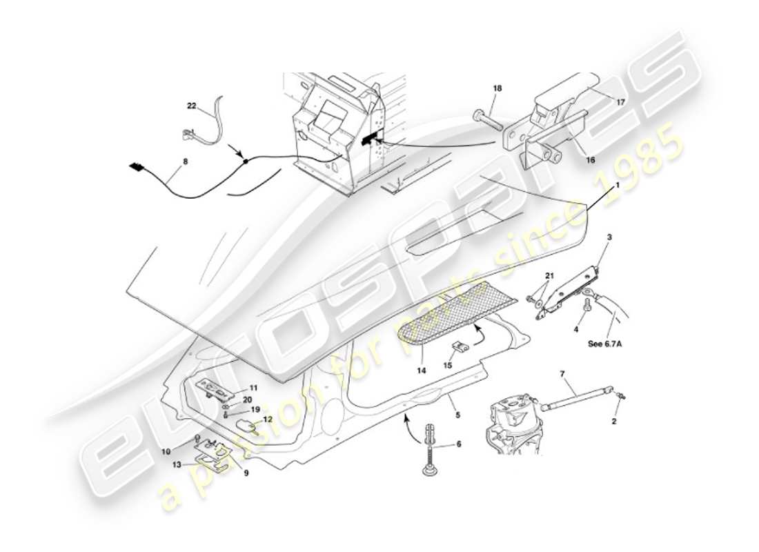 aston martin vanquish (2002) capó diagrama de piezas