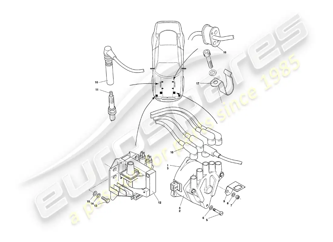 aston martin v8 coupe (2000) componentes eléctricos del motor diagrama de piezas