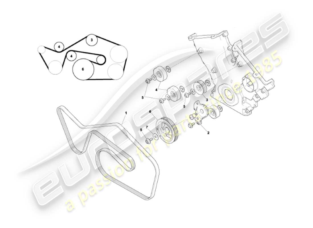 aston martin vanquish (2002) diagrama de piezas de correas de transmisión, tensores y poleas