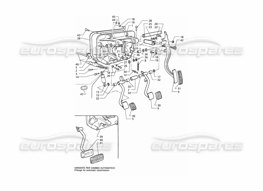 maserati qtp v8 (1998) diagrama de piezas del conjunto del pedal y de la bomba del embrague (rhd)