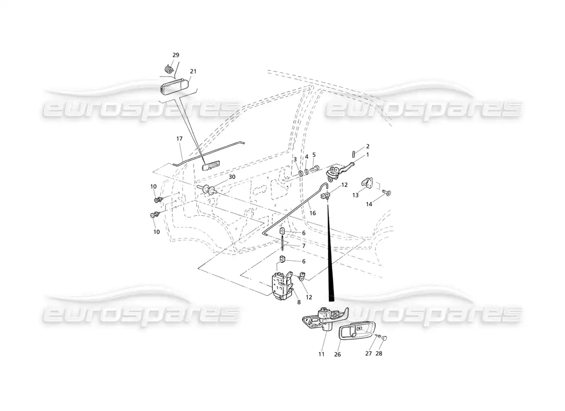 maserati qtp v8 evoluzione puertas traseras: diagrama de piezas de bisagras y controles internos