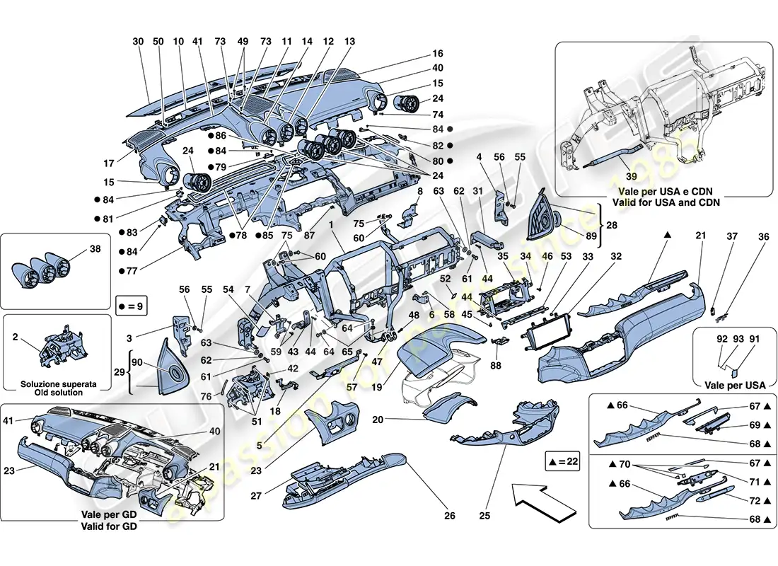 ferrari ff (rhd) panel diagrama de piezas