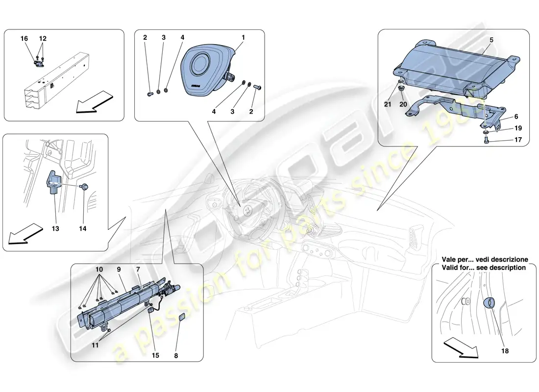 ferrari 458 speciale aperta (rhd) bolsas de aire diagrama de piezas