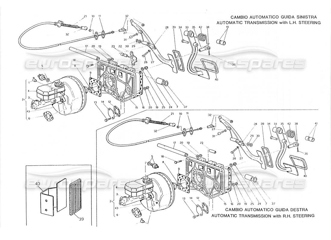 maserati 228 conjunto de pedal - refuerzo de freno para transmisión automática - diagrama de piezas