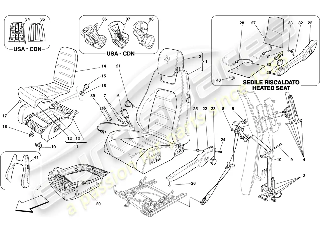 ferrari f430 coupe (europe) asiento eléctrico - cinturones de seguridad diagrama de piezas