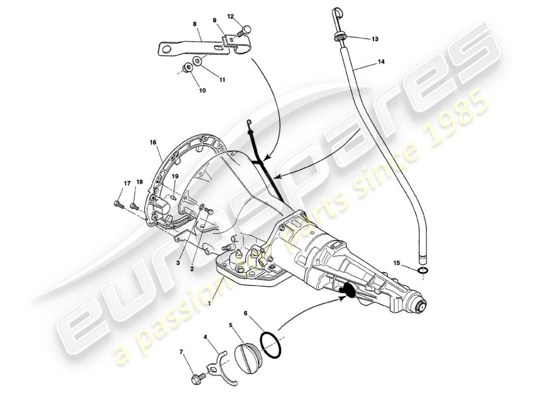 aston martin v8 volante (1999) diagrama de piezas de la caja de cambios de cuatro velocidades