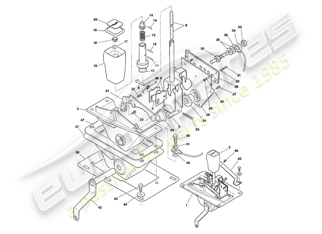 aston martin v8 volante (1999) selector de marchas diagrama de piezas