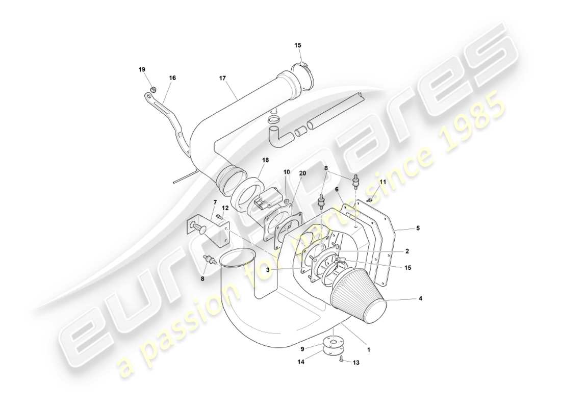 aston martin db7 vantage (2000) diagrama de piezas del filtro de aire y sensor maf