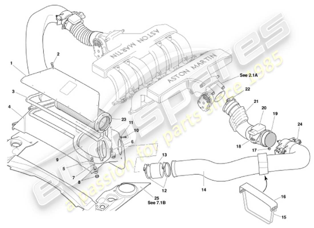 aston martin vanquish (2001) diagrama de piezas de filtros de aire y sensores maf
