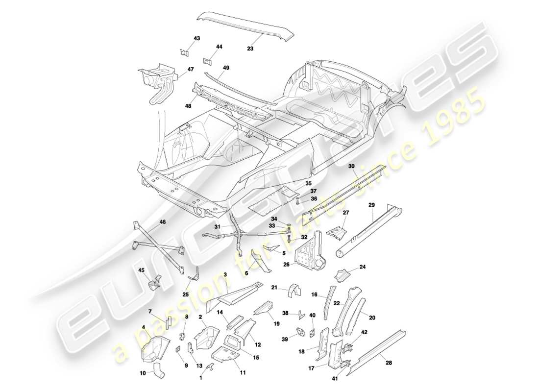 aston martin db7 vantage (2002) paneles frontales, diagrama de piezas de volante