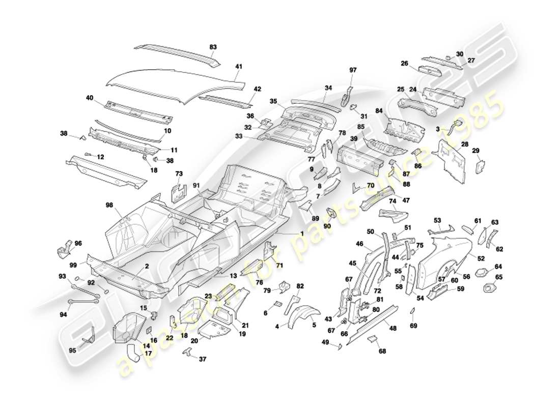 aston martin db7 vantage (2002) paneles de carrocería, diagrama de piezas del cupé