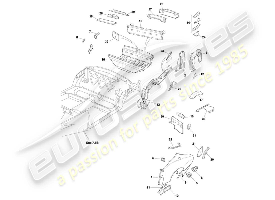 aston martin db7 vantage (2002) paneles de extremo trasero, diagrama de piezas de volante