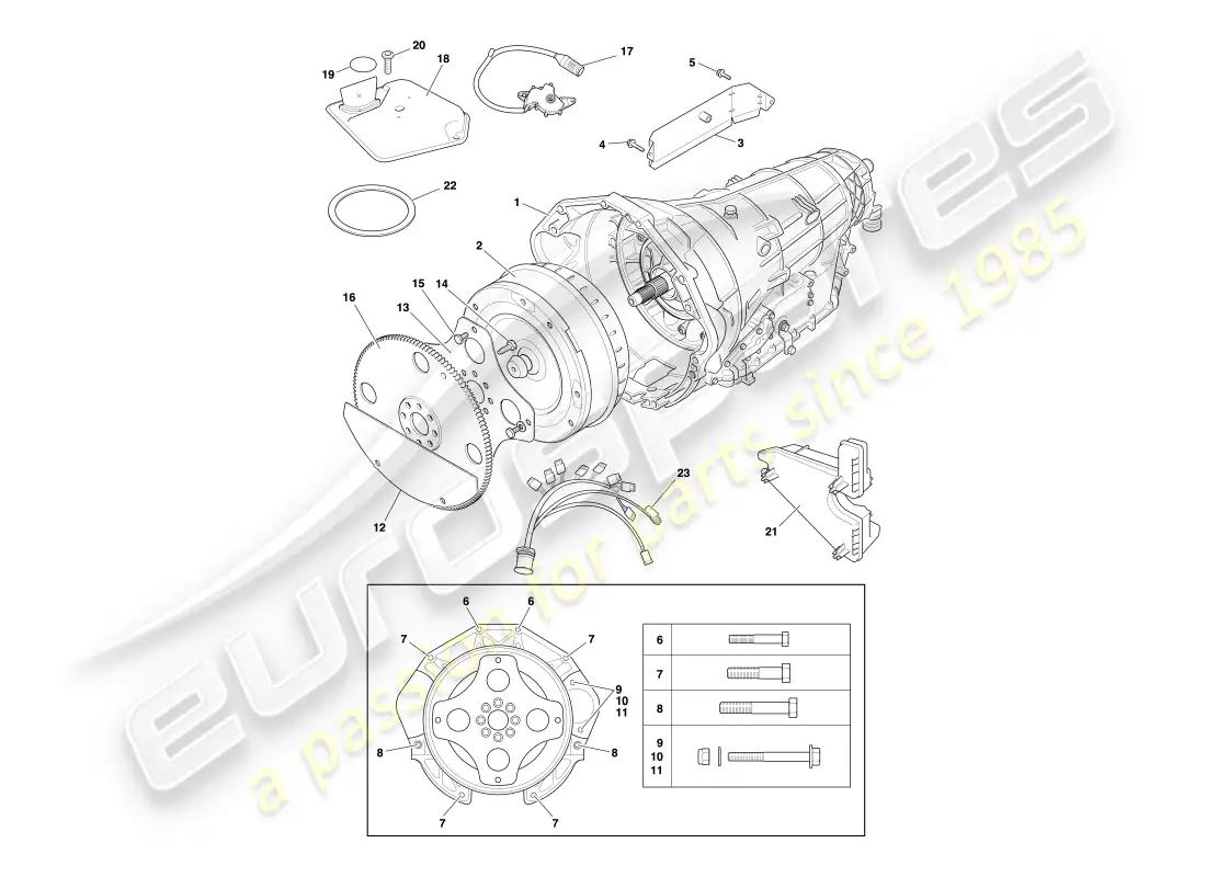 aston martin db7 vantage (2003) transmisión automática, diagrama de piezas del convertidor de par