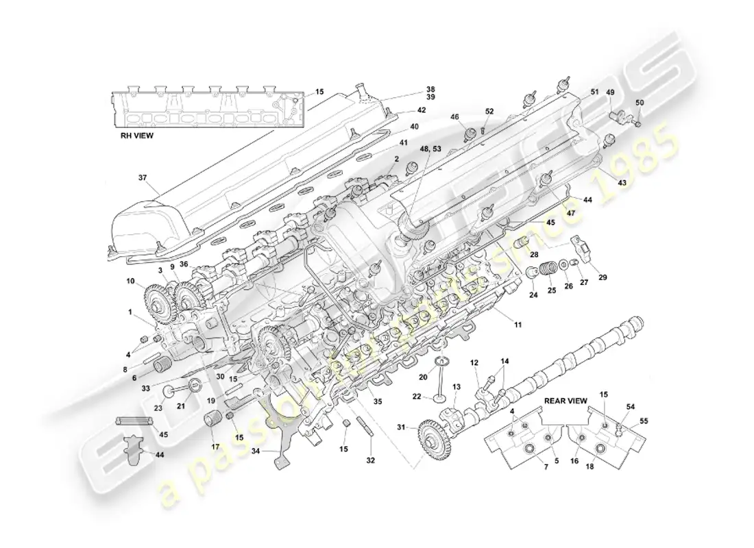 aston martin db7 vantage (2003) diagrama de piezas de la culata del cilindro