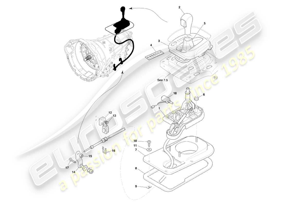 aston martin db7 vantage (2003) transmisión automática, diagrama de piezas del conjunto del selector de marchas