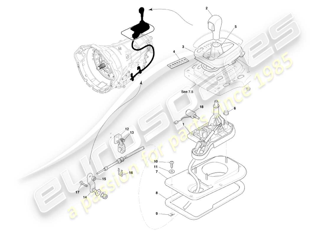 aston martin db7 vantage (2004) transmisión automática, diagrama de piezas del conjunto del selector de marchas