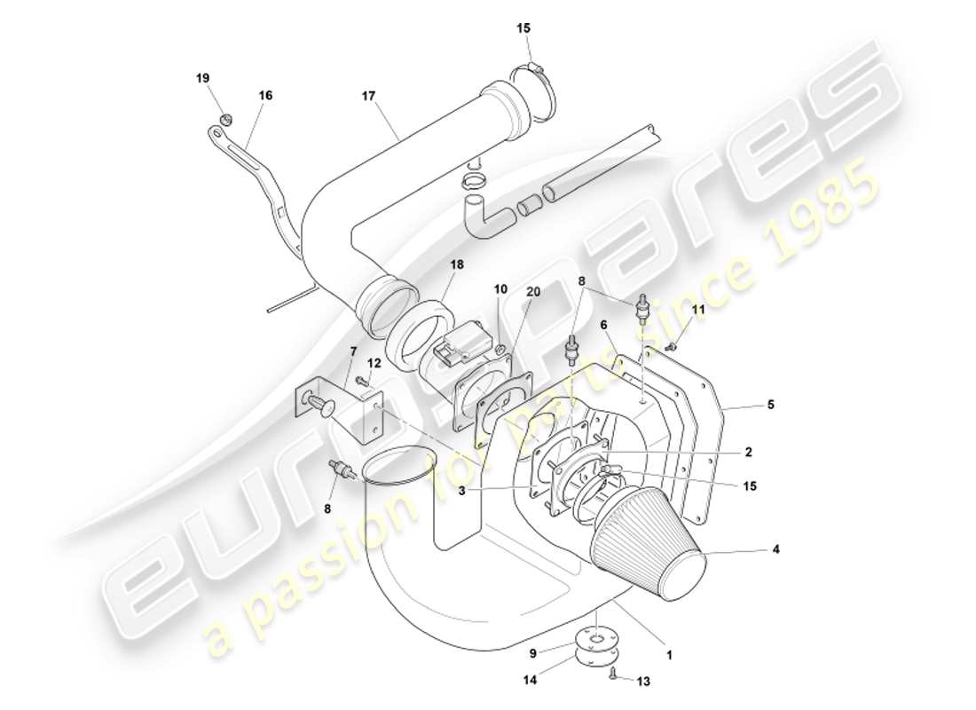aston martin db7 vantage (2002) diagrama de piezas del filtro de aire y sensor maf