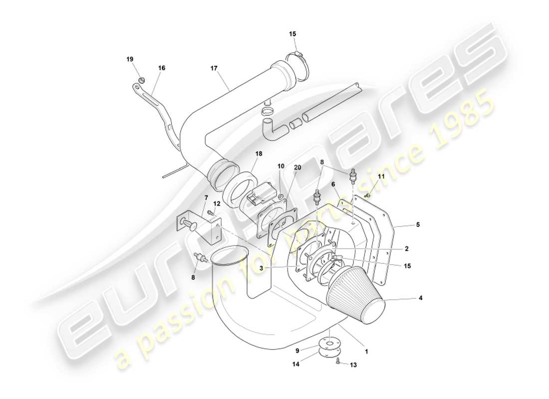 aston martin db7 vantage (2004) diagrama de piezas del filtro de aire y sensor maf