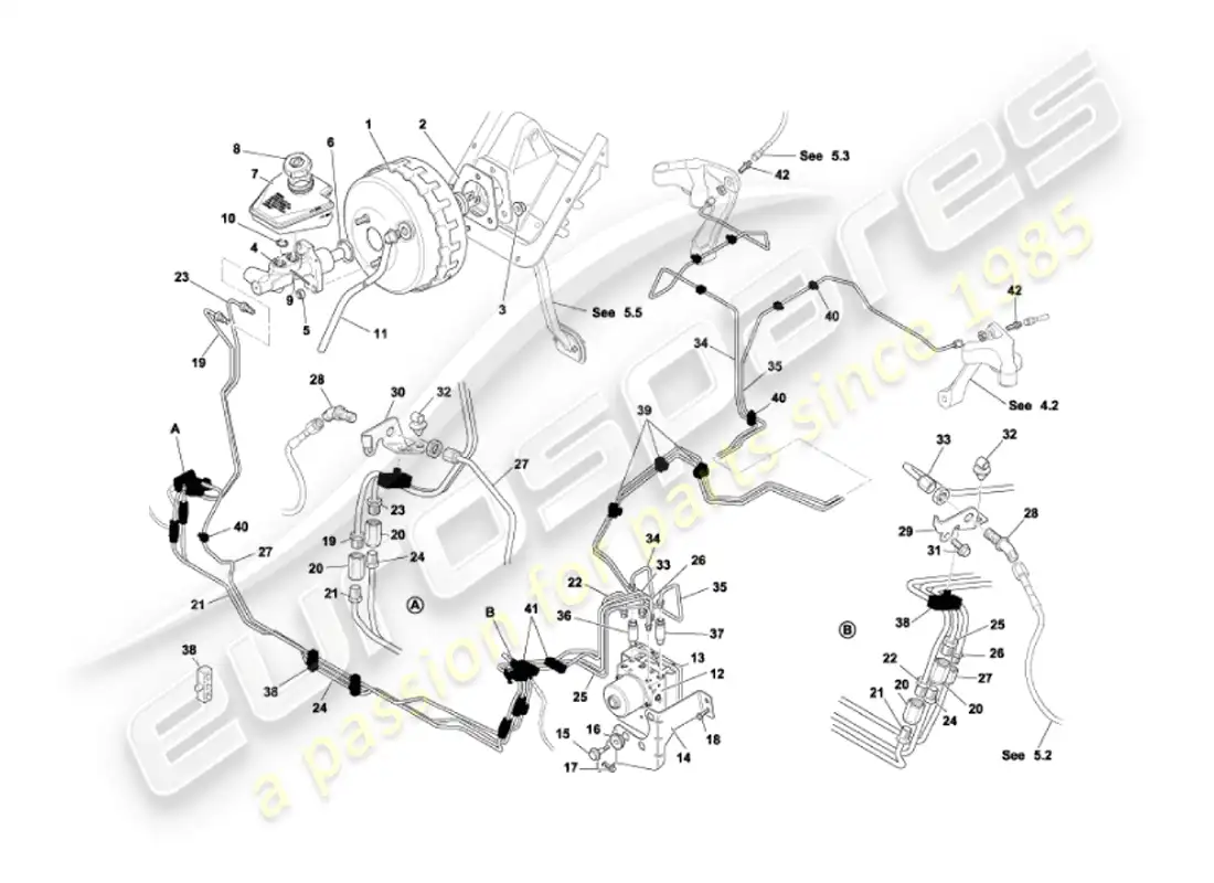 aston martin vanquish (2007) diagrama de piezas del modulador y servofreno