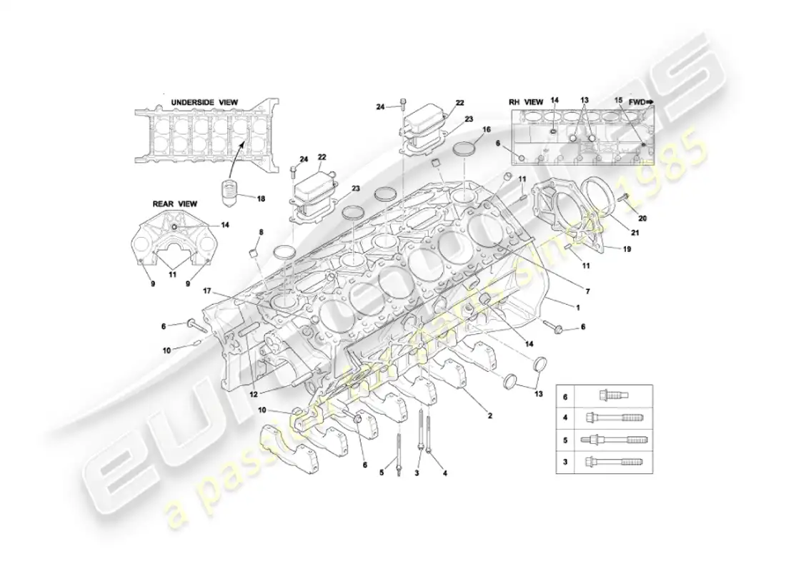 aston martin vanquish (2004) bloque cilíndrico diagrama de piezas