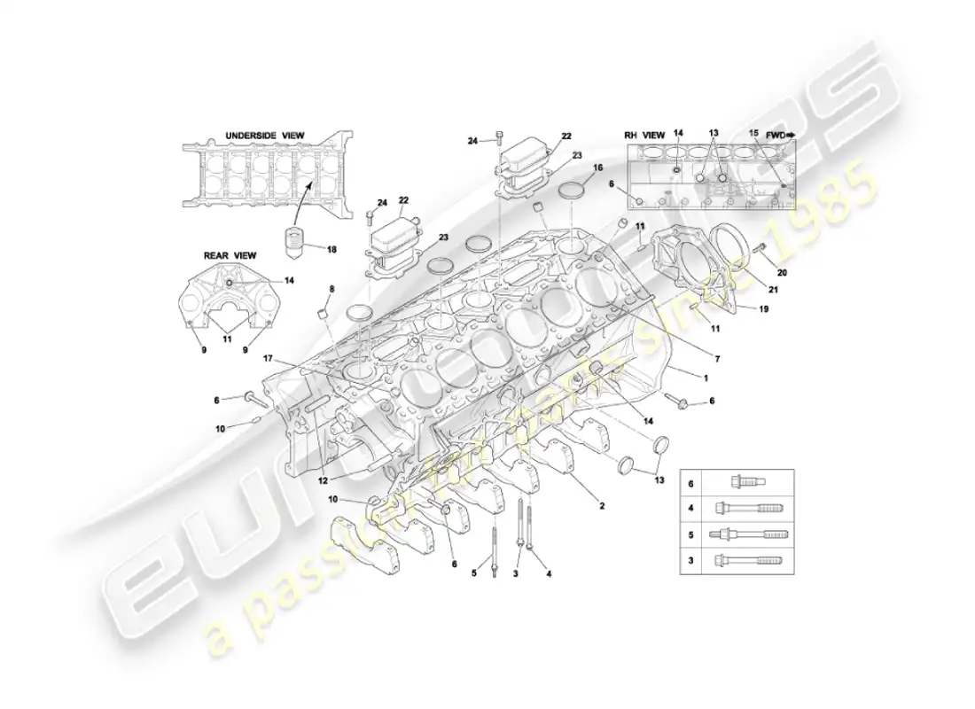 aston martin vanquish (2005) bloque cilíndrico diagrama de piezas