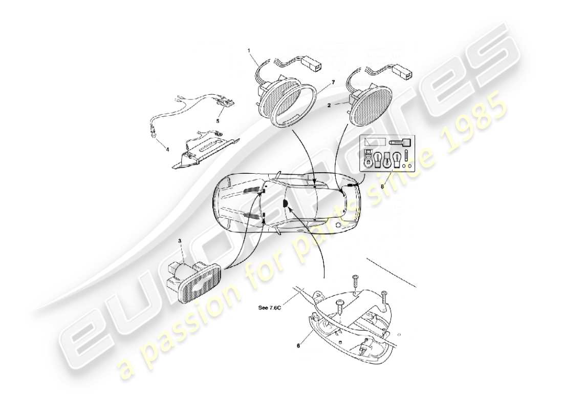aston martin vanquish (2003) lámparas y bombillas interiores diagrama de piezas