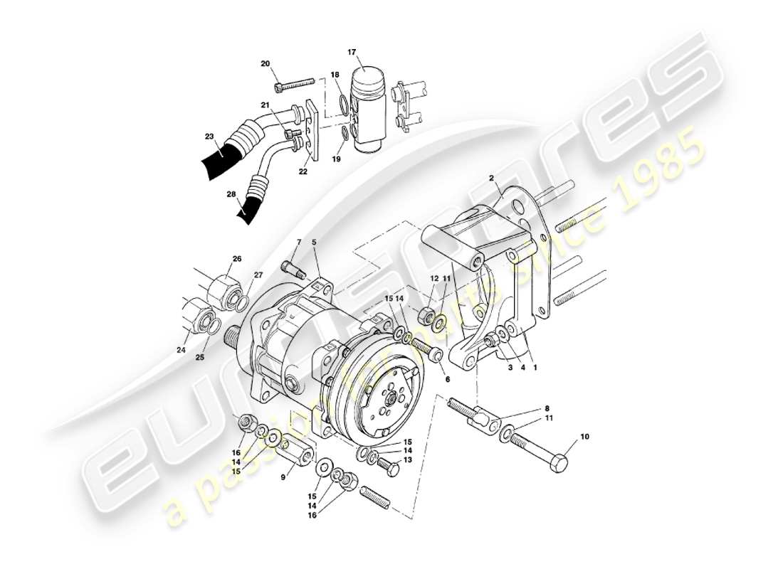 aston martin v8 coupe (1999) diagrama de piezas de instalación del compartimento del motor