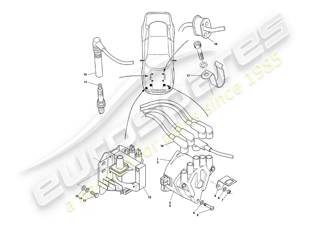 aston martin v8 coupe (1999) componentes eléctricos del motor diagrama de piezas
