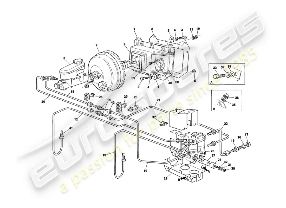 aston martin v8 coupe (1999) servo y modulador diagrama de piezas