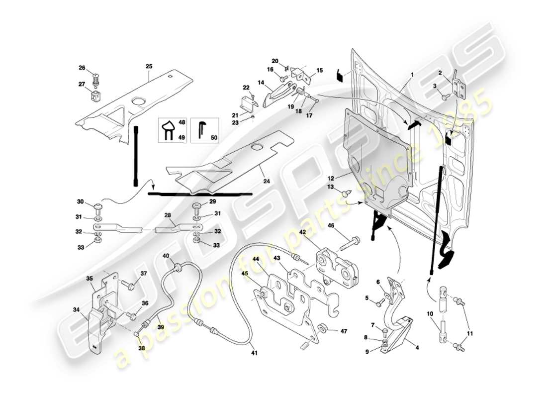 aston martin db7 vantage (2004) diagrama de piezas del capó