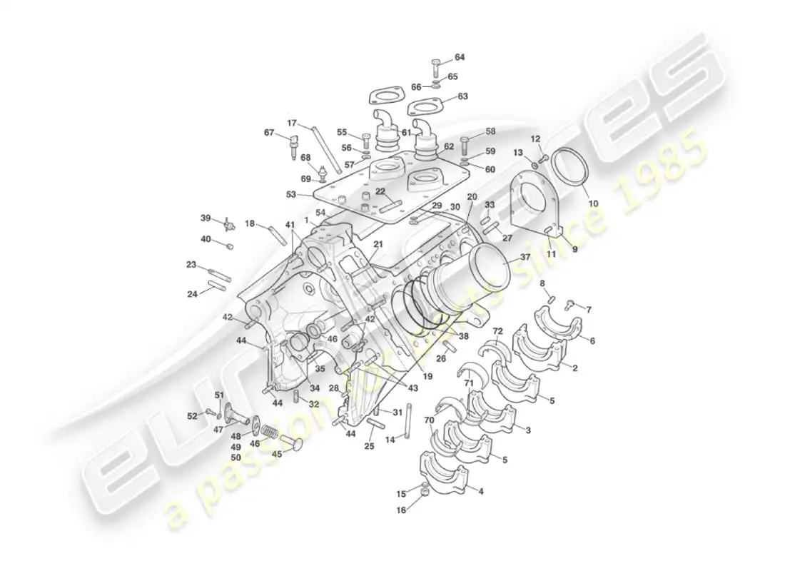aston martin v8 virage (2000) bloque cilíndrico diagrama de piezas